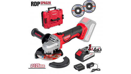 R20 Cordless Angle Grinder Ø125mm 4Ah 2discs Case RDP-SPAG20 image