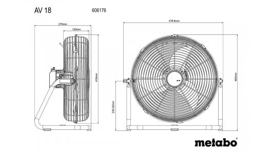 Вентилатор акум. 18V METABO AV 18 SOLO image